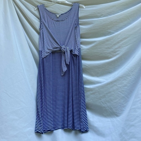 EST 1946 blue and white striped dress with tie in front, size medium - Picture 1 of 7